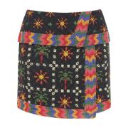 Gedrukte Linnen Mini Rok Farm Rio , Multicolor , Dames