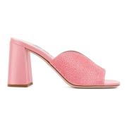 Roze Satijnen Sandalen Chunky Hakken Miu Miu , Pink , Dames