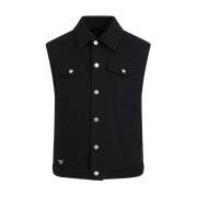 Zwarte Denim Vest Stijlvolle Heren Gilet Prada , Black , Heren