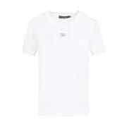 Wit Katoenen T-shirt met Kristal Monogram Dolce & Gabbana , White , Da...