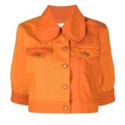 Oranje Denim Puff Sleeve Jacket Ganni , Orange , Dames