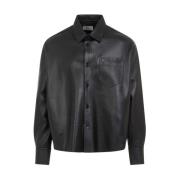 Zwarte Leren Shirt Boxy Fit Ami Paris , Black , Heren