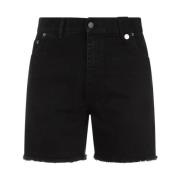 Zwarte Denim Shorts Rechte Franje Zoom EgonLab , Black , Heren