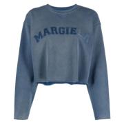 Indigo Blue Logo Patch Sweatshirt Maison Margiela , Blue , Dames