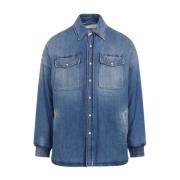 Blauwe Denim Gewatteerde Shirt Ss24 Alexander McQueen , Blue , Heren