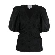 Bloemen Jacquard Puff Sleeve Blouse Ganni , Black , Dames