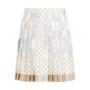 Damier Print Zijden Rok Versace , Beige , Dames