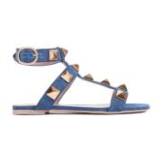 Blauwe Denim Katoenen Sandalen Valentino Garavani , Blue , Dames