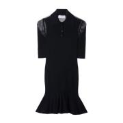 Zwarte Polo Jurk Gebreid Punt Off White , Black , Dames