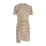 Gouden Lurex Korte Jurk Gedrapeerd Paco Rabanne , Beige , Dames