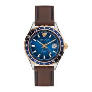 GMT Herenhorloge Bruin Leer Goud Zilver Versace , Multicolor , Heren