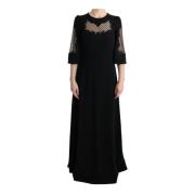 Zwarte Maxi Jurk met Bloemenapplicatie Dolce & Gabbana , Black , Dames