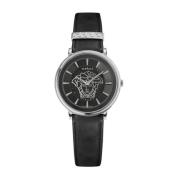 Cirkel Leren Horloge Zwart Versace , Gray , Dames