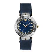 Aion Leren Band Blauw Wijzerplaat Horloge Versace , Multicolor , Heren