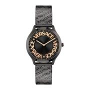 Logo Halo Roestvrijstalen Horloge Versace , Black , Dames