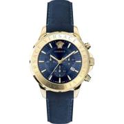 Chrono Signature Blauw Leder Goud Staal Horloge Versace , Multicolor ,...