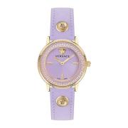 Tribute Leren Horloge Paars Goud Versace , Purple , Dames