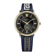 V-circle Multifunction Leren Horloge Versace , Blue , Heren