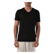 V-hals Linnen T-shirt voor Mannen 120% Lino , Black , Heren