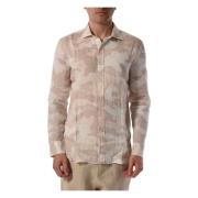 Camouflage Print Shirt Verhoog Casual Stijl 120% Lino , Beige , Heren