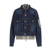 Blauwe Denim Jack met Unieke Details Sacai , Blue , Dames