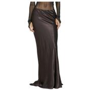 Luxe Gedrapeerde Satijnen Maxi Rok Ann Demeulemeester , Purple , Dames