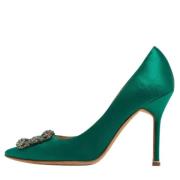 Pre-owned Satin heels Manolo Blahnik Pre-owned , Green , Dames