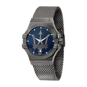 Stalen Quartz Horloge, Blauwe Kast, Grijze Band Maserati , Gray , Here...