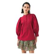 Katoenen popeline openwerken blouse Antik Batik , Red , Dames