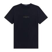 Geborduurd Logo T-Shirt Navy Fred Perry , Blue , Heren