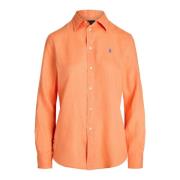 Oranje Linnen Overhemd Logo Borst Ralph Lauren , Orange , Dames