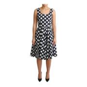 Blauwe Polka Dot A-Lijn Midi Jurk Dolce & Gabbana , Multicolor , Dames