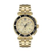 Greca Chrono Goud Roestvrij Stalen Horloge Versace , Yellow , Heren