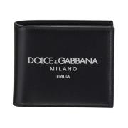 Logo Print Leren Bi-Fold Portemonnee Dolce & Gabbana , Black , Heren
