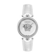 Wit en Zilver Palazzo Leren Horloge Versace , Gray , Dames