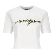 Wit Katoenen T-shirt met Logo Msgm , White , Dames
