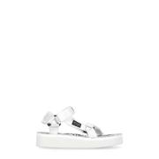 Witte stoffen sliders met logostraps Palm Angels , White , Dames