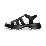 Zwarte Leren Plateau Sandalen Joanna Cesare Gaspari , Black , Dames