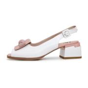 Klassieke Blokhak Leren Sandalen Cesare Gaspari , White , Dames