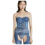 Denim Bustier met Gesp Detail Guess , Blue , Dames