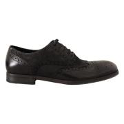 Zwarte Leren Brogue Wing Tip Herenschoenen Dolce & Gabbana , Black , H...