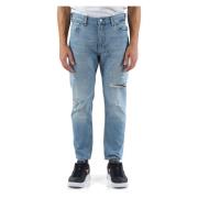 Dad Fit Cropped Jeans Vijf Zakken Calvin Klein Jeans , Blue , Heren