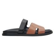 Dames Bruin & Zwart Leren Slide Sandalen Er00115100 Estro , Multicolor...