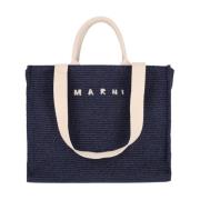 Blauwe Tote Tas met Raffia Effect Marni , Blue , Dames