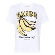 Wit Bedrukt Voorkant T-shirt Ganni , White , Dames