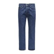 Straight Edge Jeans Only & Sons , Blue , Heren