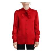 Rode Lange Mouw Ascot Kraag Top Dolce & Gabbana , Red , Dames