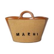 Raffia Tote Tas met Logo Borduurwerk Marni , Brown , Dames