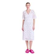 Witte Macramé V-Hals Lange Jurk Berenice , White , Dames