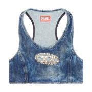 Cropped denim top with crystal plaque Diesel , Blue , Dames